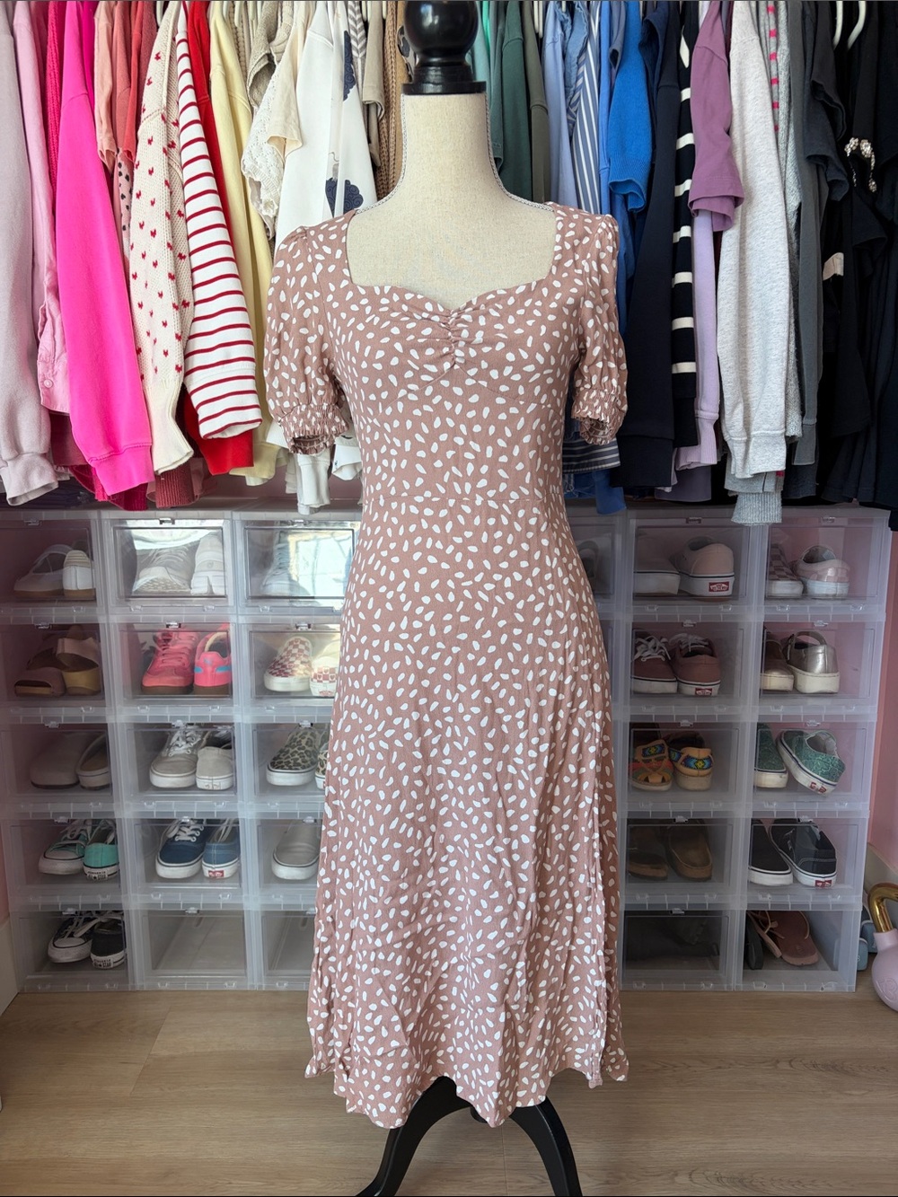Petal & Pup Light Brown and White Printed Midi Dress
